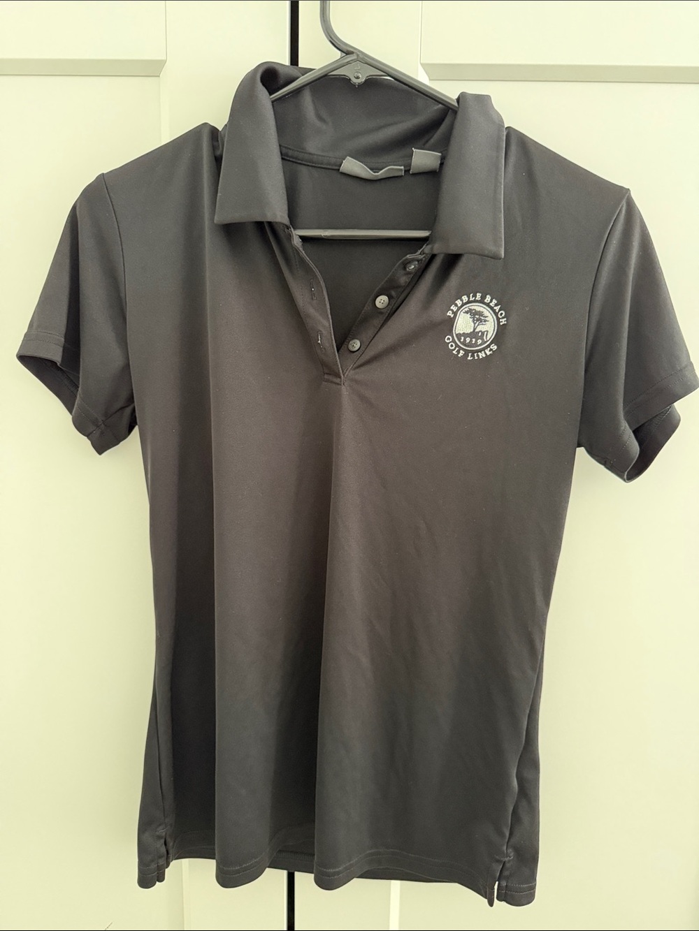 Pebble Beach Black Crewneck Polo with Woven Label